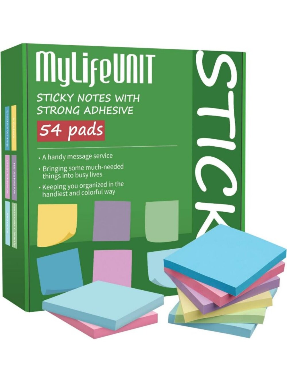 Colorful Sticky Notes 3x3 - 54 Pads, 5400 Sheets for Daily Reminders